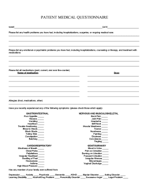 Travel agent questionnaire - Hale Patient Medical Questionnairedoc