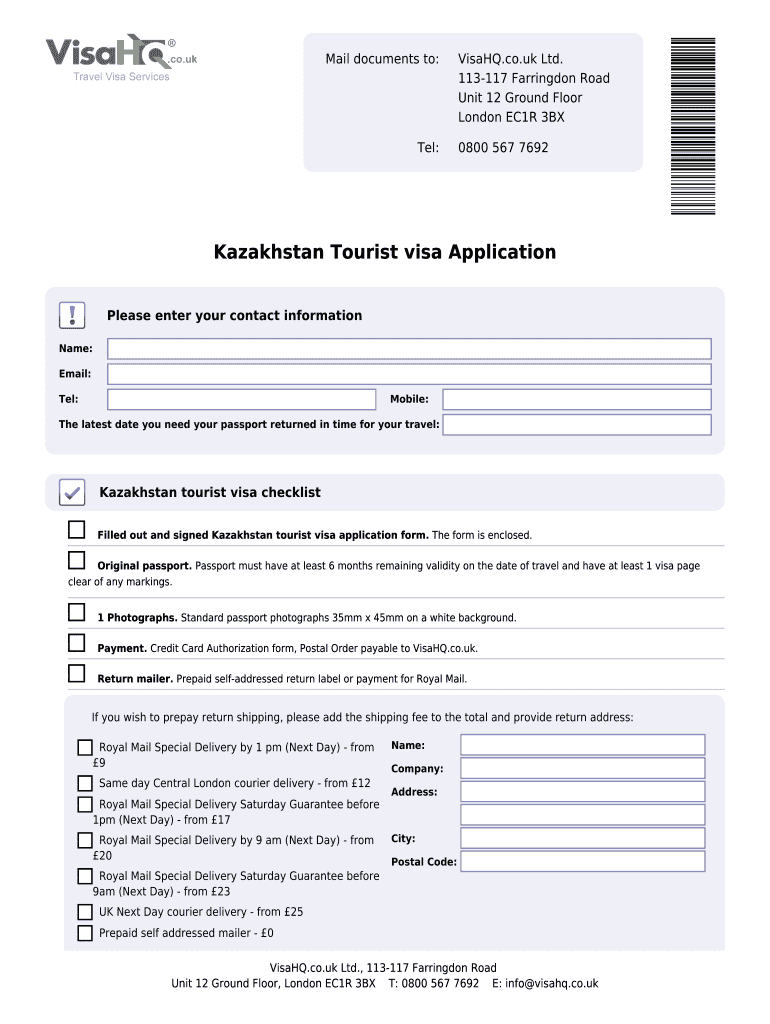 Fillable Online kazakhstan visahq co Kazakhstan Visa Application for
