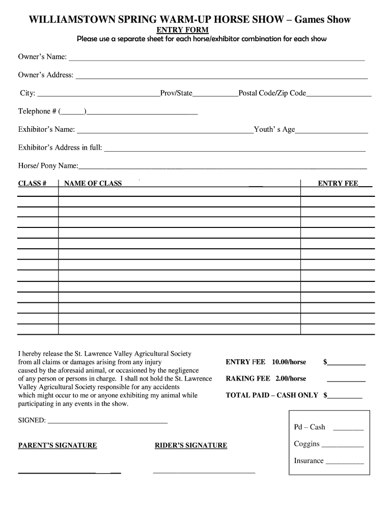 horse show entry form template Preview on Page 1