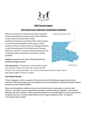 NWO Apraxia Support 2015 Spring Grant Application - nwoapraxiasupport