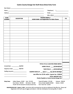 00/Stall Departure Date: AM/PM TACK STALLS: $45