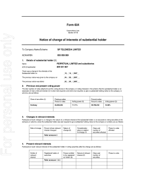 For personal use only Form 604 Corporations Law Section 671B Notice of change of interests of substantial holder To Company Name/Scheme SP TELEMEDIA LIMITED ACN/ARSN 093 058 069 1 - asx com