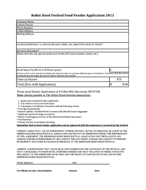 2013 RHF Food Vendor Application - Sherwood Robin Hood - robinhoodfestival