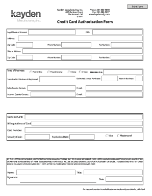 Credit Card Authorization Form - Kayden Pool Liners