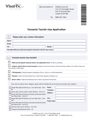 Fillable Online tanzania visahq co Tanzania Visa Application for ...