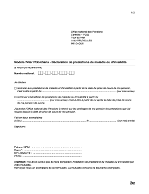 Modle 74ter PSS -65 ans - Attestation de prestations de maladie ou dinvalidit
