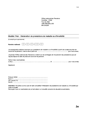 Modle 74ter - Attestation de prestations de maladie ou dinvalidit