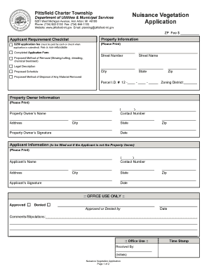 Excel project management tracking templates - Nuisance Vegetation bApplicationb - Pittsfield Township - pittsfield-mi