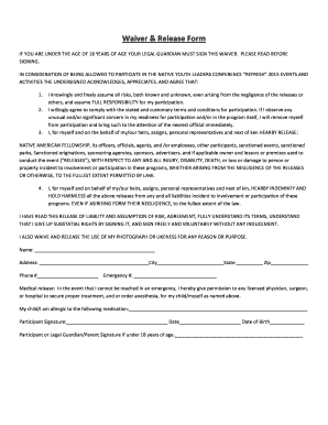 Fillable Online Waiver Release Form - agnafcom Fax Email Print - pdfFiller