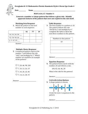 4th grade math worksheets - 5 Number 4 Generate a number or shape pattern that follows a given rule