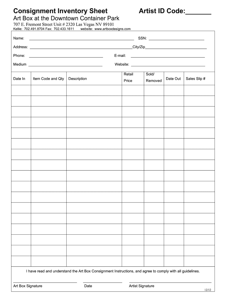 Printable Consignment Forms Printable Forms Free Online
