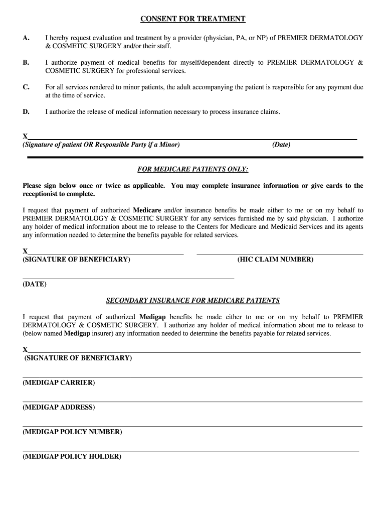 Fillable Online Patient Hippa and Consent Forms Premier Dermatology