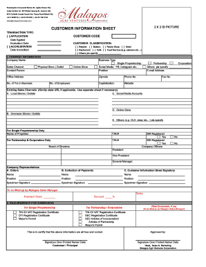 Fillable Online CUSTOMER INFORMATION SHEET 2 X 2 ID PICTURE Fax Email ...