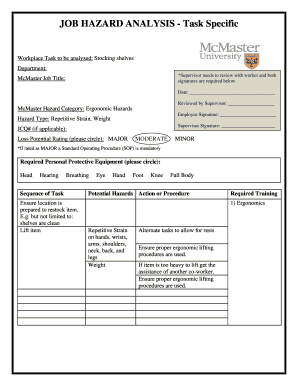 Jha template - job hazard analysis mcmaster