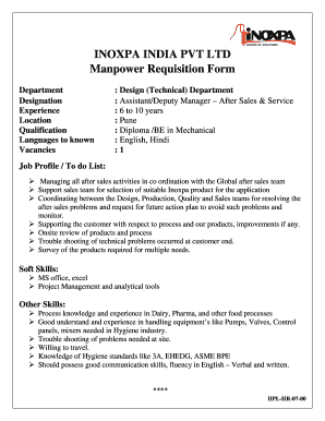 BINOXPAb INDIA PVT LTD Manpower Requisition Form - inoxpa
