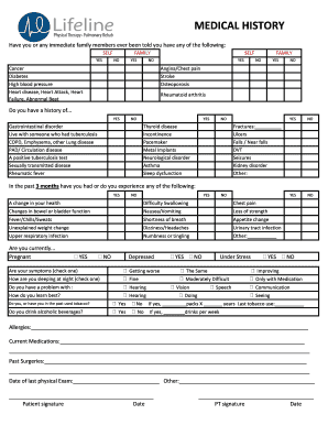 Past Medical History Form - Lifeline Physical Therapy