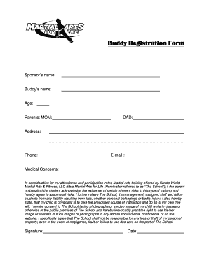 Buddy registration form - Martial Arts for Life