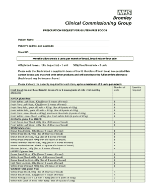 Gluten-Free Food Prescription Request