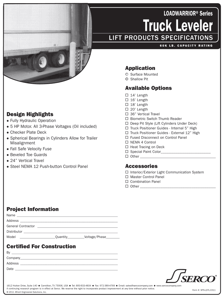 Fillable Online Title Serco Dock Leveler Specs Author SPX Marketing