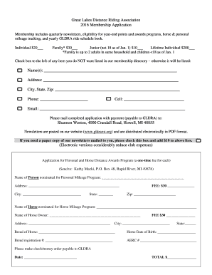 Membership Application - Great Lakes Distance Riding Association - gldrami