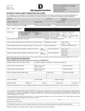 Fillable Online Dallasisd Student Enrollment Registration Form Dallas Isd Dallasisd Fax Email Print Pdffiller
