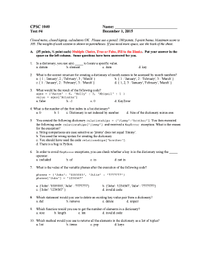 I 864w - CPSC b1040b Name Test 4 December 1 b2015b - people cs clemson