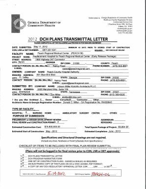 Transmittal letter deped - gov FAX 7703444282 2 DCH PLANS TRANSMITTAL LETTER PLEASE COMPLETE ALL OF THE FOLLOWING and PROVIDE ACTIVE MAILING ADDRESSES DATE SUBMITTED: May 11, 2012 DET 2011041 CON, LNR or DET NUMBER: FACILITY (MINIMUM 45 DAYS PRIOR TO DESIRED START OF