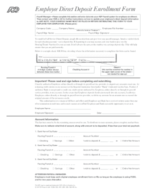 Employee Direct Deposit Enrollment Form Payroll ManagerPlease complete this section and enter data into your ADP Payroll system for employee enrollment - nplh