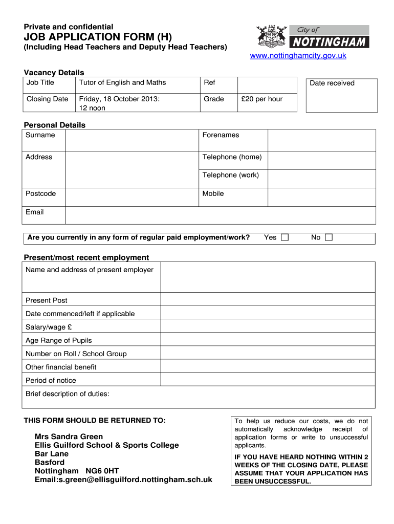 private job application form Preview on Page 1