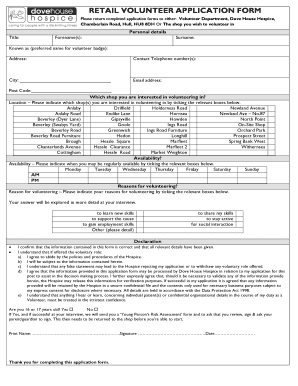 RETAIL VOLUNTEER APPLICATION FORM - Dove House