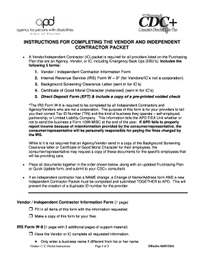 A Vendor/Independent Contractor (IC) packet is required for all providers listed on the Purchasing