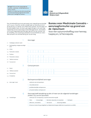 Bureau voor Medicinale Cannabis aanvraagformulier op grond van de Opiumwet. Bureau voor Medicinale Cannabis aanvraagformulier op grond van de Opiumwet