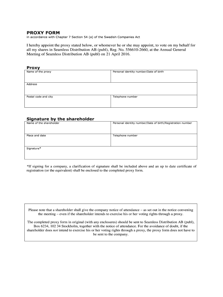 Fillable Online seamless PROXY FORM - bSeamlessb - seamless Fax Email ...