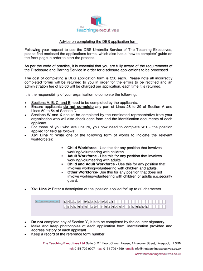 Fillable Online Advice on completing the DBS application form Fax Email