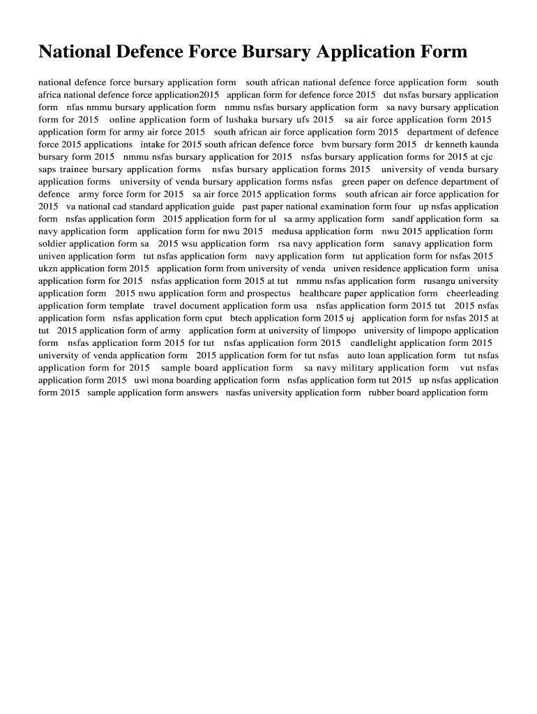 Fillable Online National Defence Force Bursary Application Form