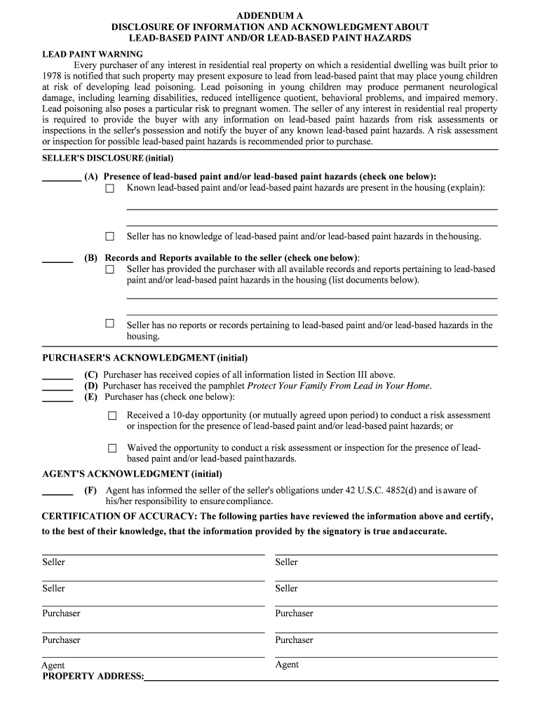 Fillable Online addendum a disclosure of information and acknowledgment