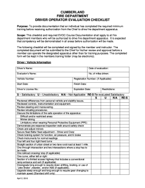 Fillable Online Driver Operator Evaluation Checklist Fax Email Print ...
