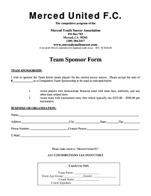 Team Sponsor Form - merced youth soccer association