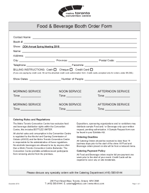 Food amp Beverage Booth Order Form