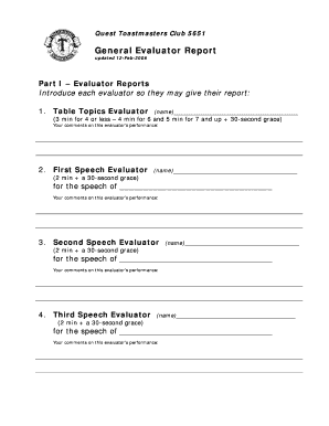 Toastmasters General Evaluation Form