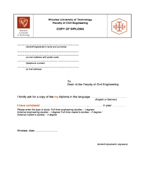 Diploma in civil engineering marksheet - COPY OF DIPLOMA - Politechnika Wrocawska - wbliw pwr wroc