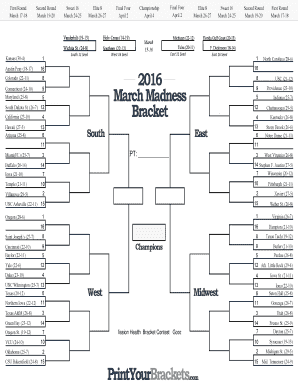 Fillable Online PrintYourBrackets.com 2016 March Madness Bracket Fax