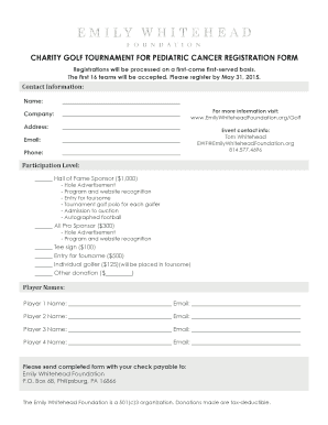 CHARITY GOLF TOURNAMENT FOR PEDIATRIC CANCER REGISTRATION FORM - emilywhiteheadfoundation