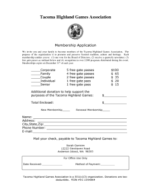 Membership Form - Tacoma Highland Games - tacomagames