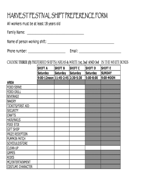 Fillable Online HARVEST FESTIVAL SHIFT PREFERENCE FORM Fax Email Print ...
