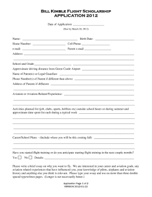 Scholarship requirements example pdf - Bill Kimble Flight Scholarship APPLICATION 2012