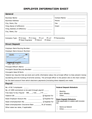 Fillable Online EMPLOYER INFORMATION SHEET - bepayrollb-busbbcomb Fax ...