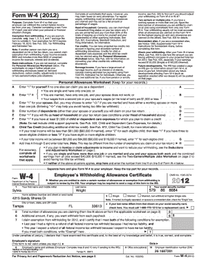 Form W4 (2012) Complete all worksheets that apply