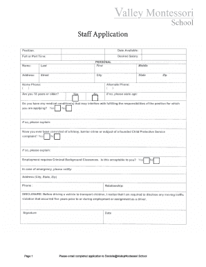 EMPLOYMENT APPLICATION Staff Application