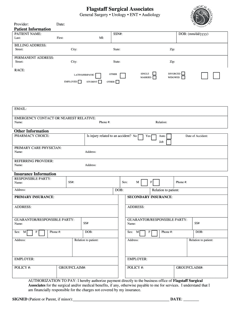 Fillable Online to Flagstaff Surgical Associates (FSA) Fax